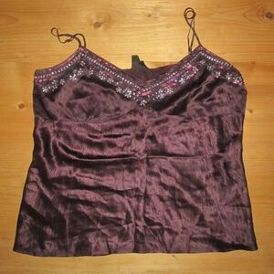 100% silk vintage y2k principles Women's Burgundy and Purple Blouse beaded trim